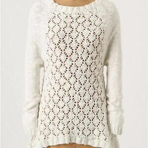 Anthropologie Moth Ensnared Ideas Pullover White crochet boho sweater Size S